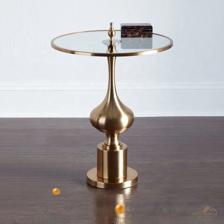 Unique Design Italian Gold Corner Side Table Bedroom Round Glass Top Mini Coffee Table