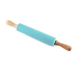 Factory wholesale 42 cm silicone rolling pin with wooden handle kitchen wooden rolling pin baking tool