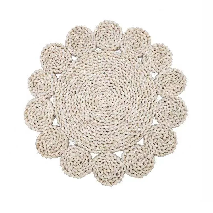 Woven Placemats for Kitchen Table Mats Braided Round  Rustic Place Mats Farmhouse Circle Outdoor
