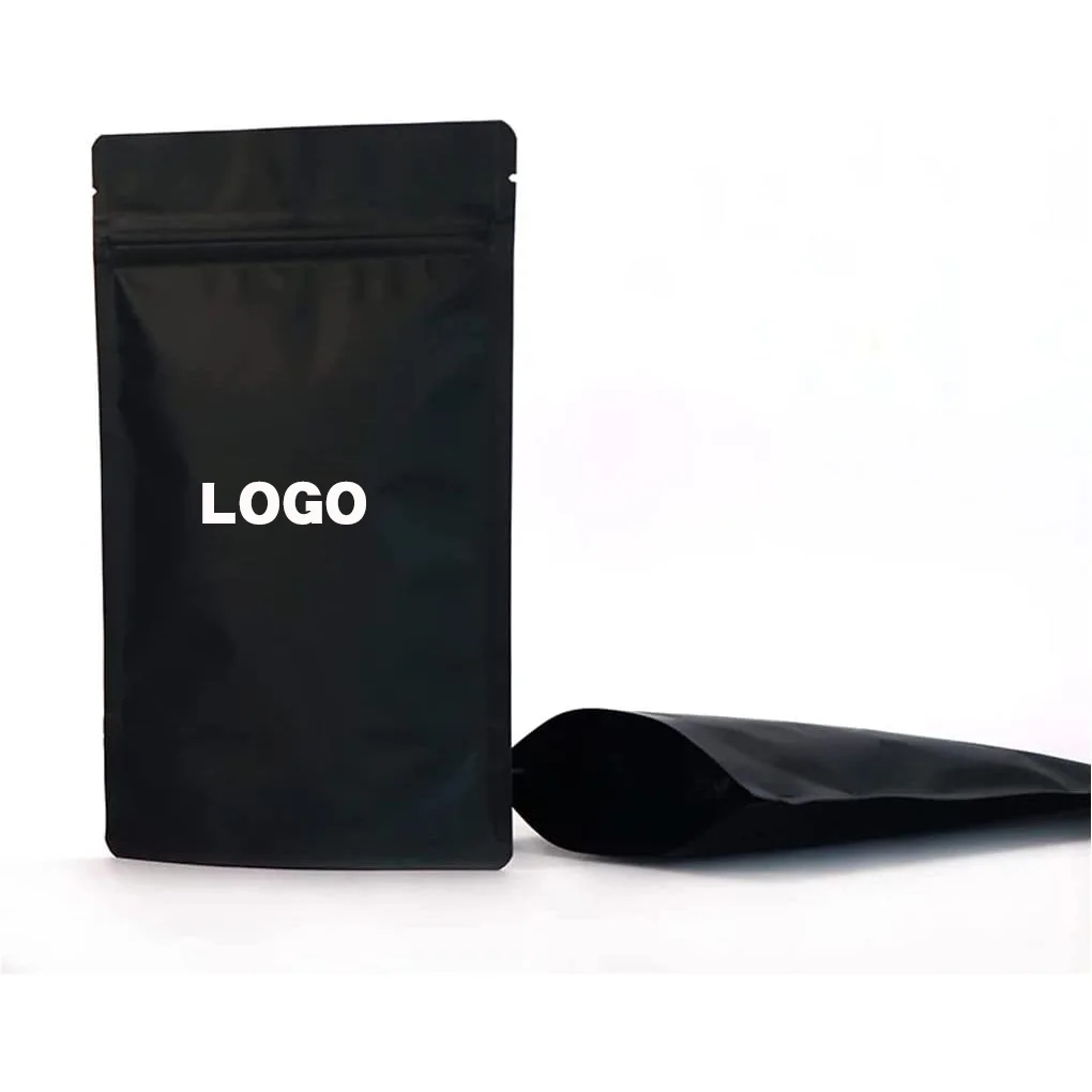 Custom Black Aluminum Foil Mylar Stand Up Airtight Pouch Smell Leak Proof Powder Coffee Bean Zipper Pouch Food Packaging