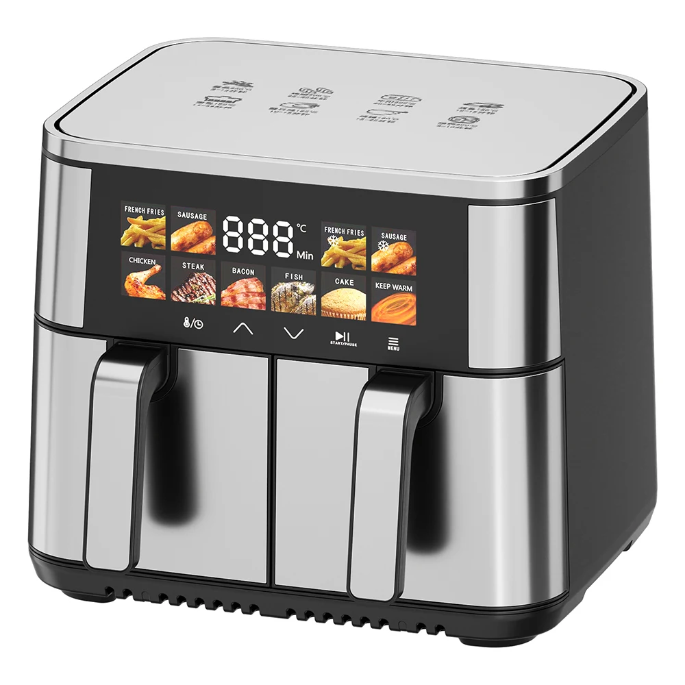 Big Capacity Double Basket Air Fryer Two Rooms 2 Independent Baskets Dual Zone Air Fryer Oven 10L 11L 12L