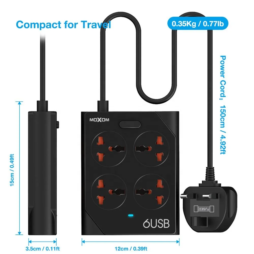 2020 Trending 10A Power Socket Extension British EU 2 Pin Plug Surge Protected Extension Lead certified By MOXOM