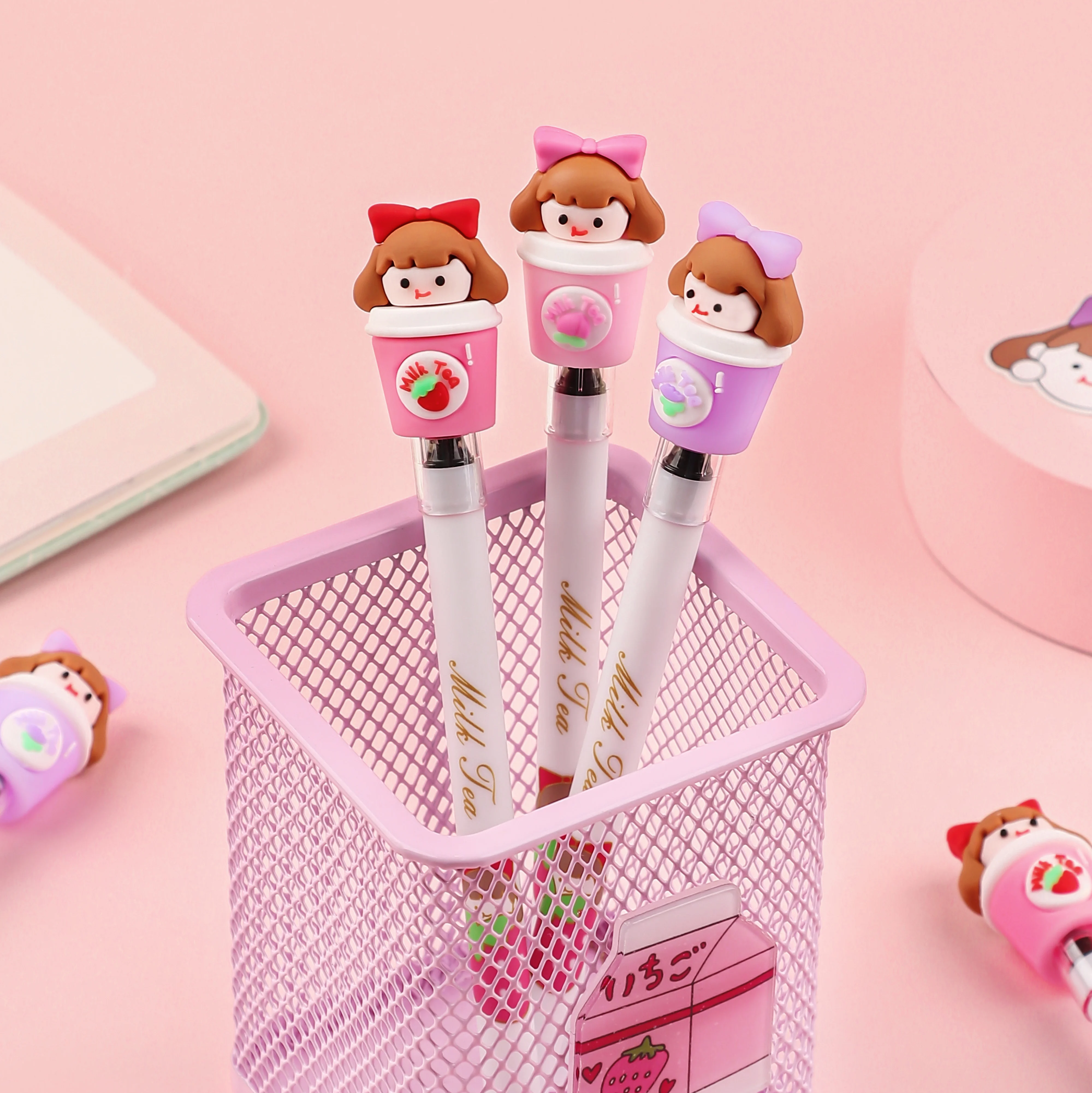 Hot Selling Plastic Promotional Kawaii Pen 0.5mm Korean Pens Cartoon Cute Gel Pen stationery for girl gift