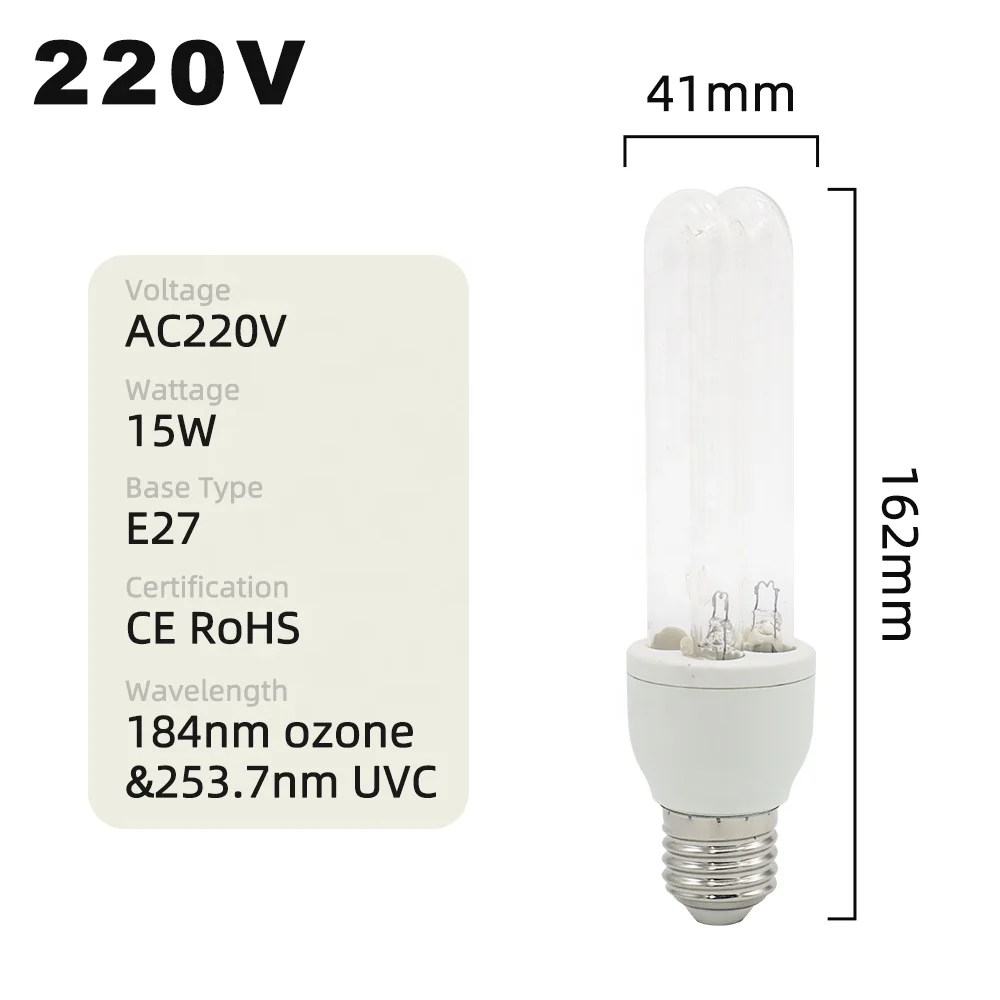 AC220-240V High Ozone Ultraviolet Sterilizing Lamp Bulbs E27 UVC Disinfection Bulb 253.7nm UV-C Light Bulb 15W Indoor Sterilizer