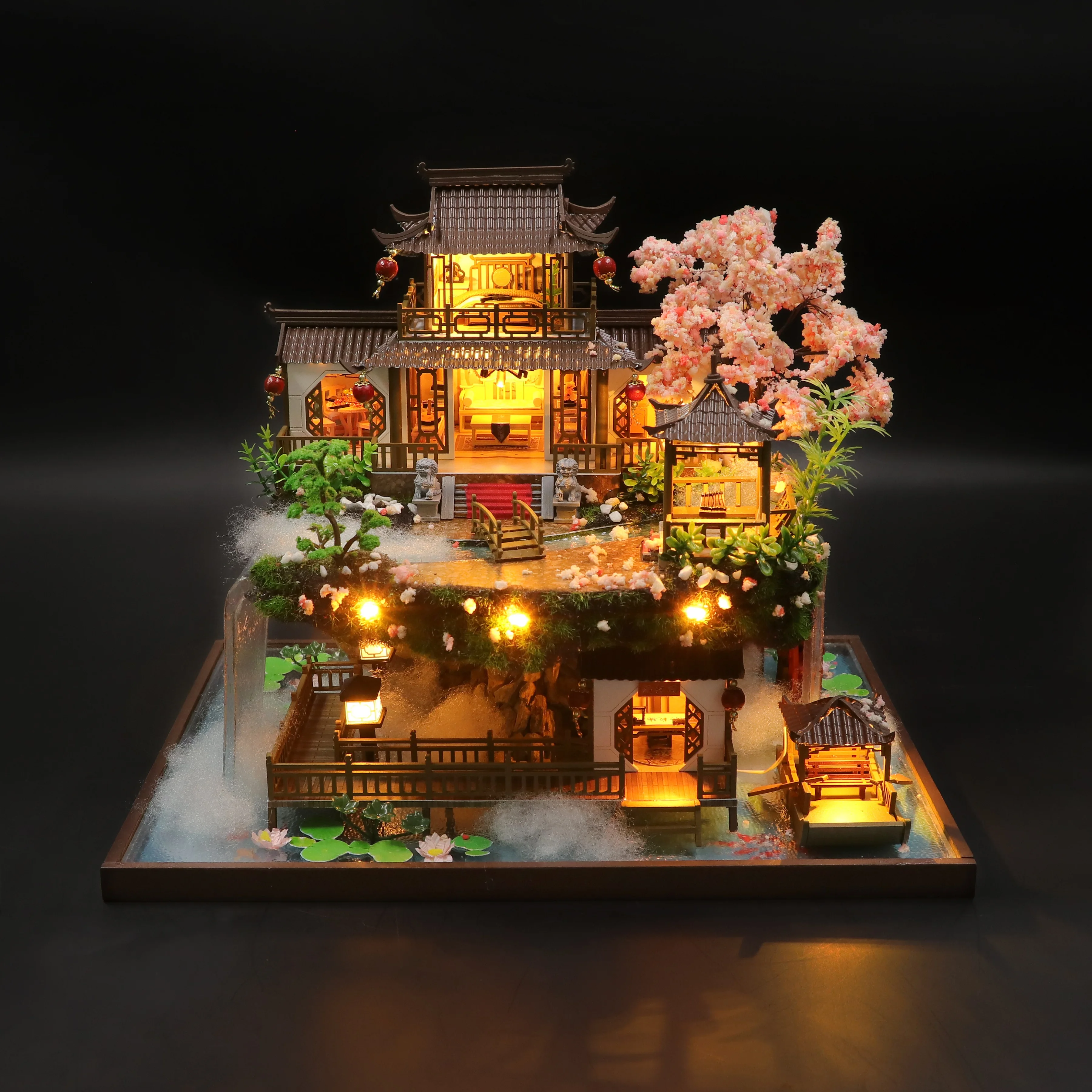Hongda classical Chinese villa style handmade diy wooden dollhouse miniature dollhouse with light and music