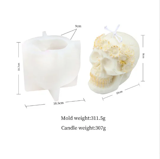 12806 DIY Resin Halloween Silicone Candle Mold Skull with Flowers Candle Mold