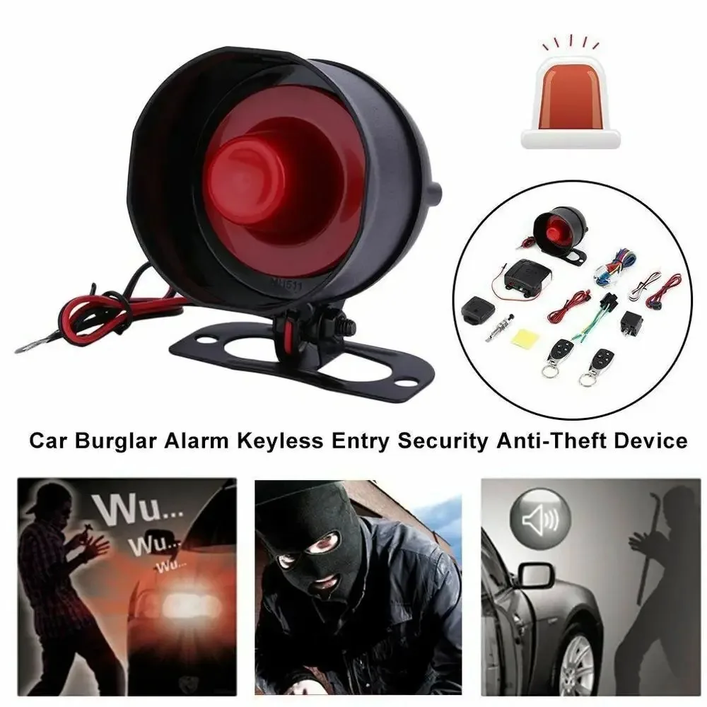 Universal Keyless Entry Siren  Security System  1-Way Car Alarm Vehicle System Protection + 2 Remote Control Burglar Alarm