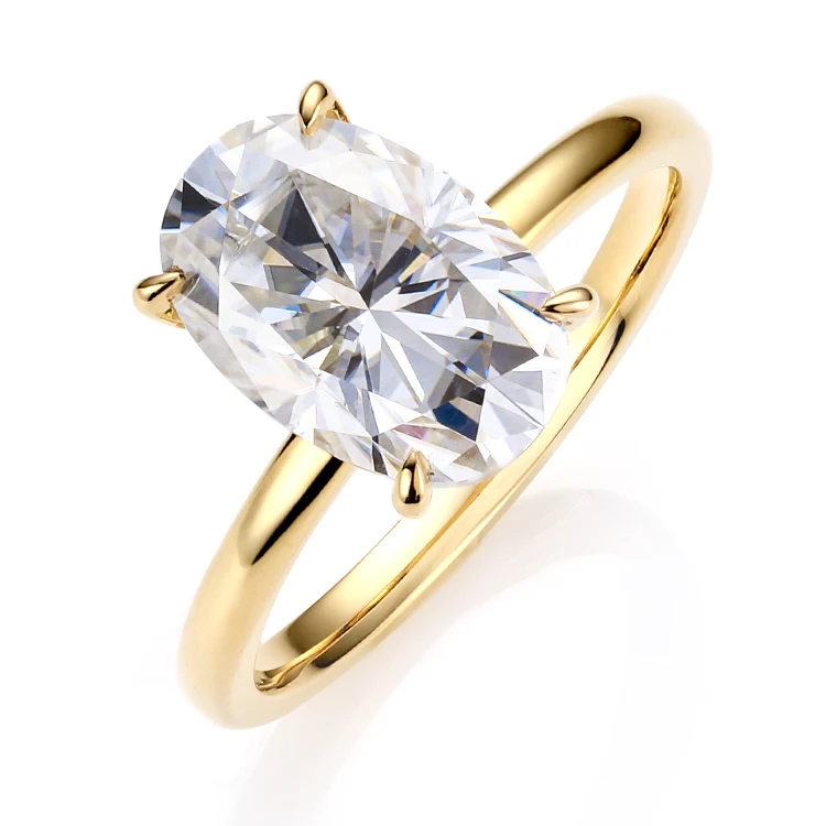 Wholesale 14K /18K /Platinum Moissanite 5 CT Oval Solitaire Solid Gold Ring Women Diamond White Moissanite Rings