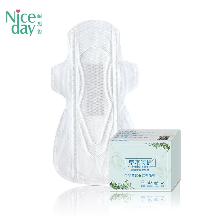 Niceday Ultra thin herbal sanitary napkins medical cotton sanitary pads in Aluminum plastic film packing 290mm 8pcs/bag