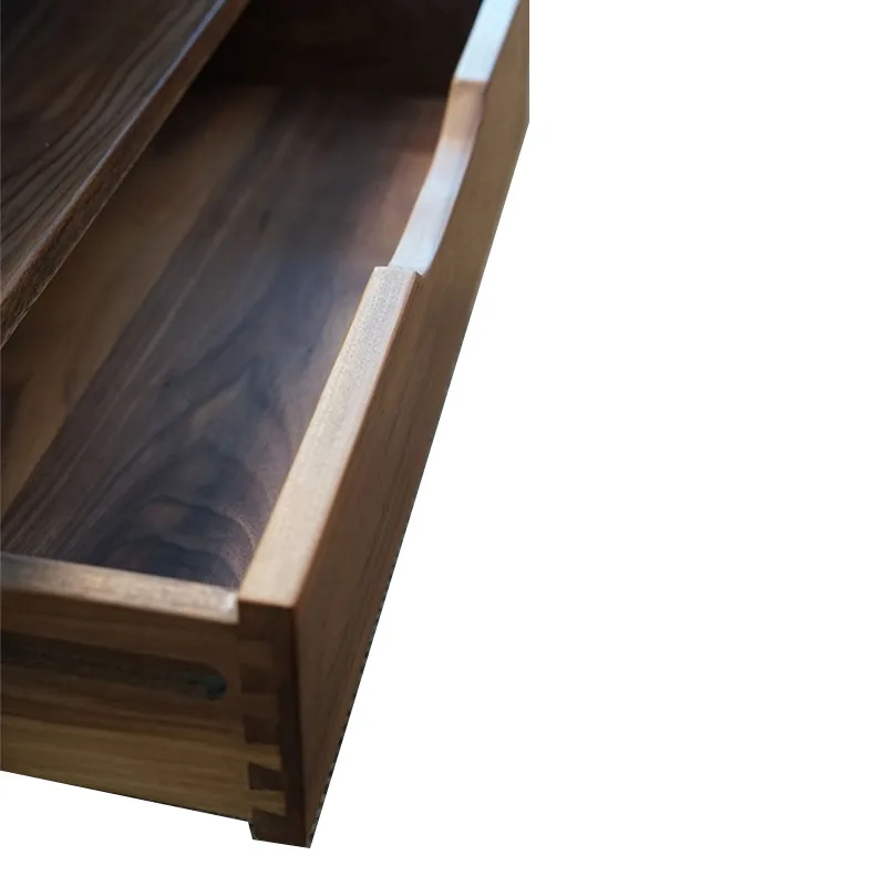 Hot sale Black walnut double-layer tea table four-drawing coffee table square solid wood tea table with drawers