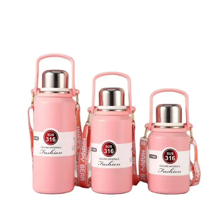 Custom Logo Stainless Steel Vacuum Bottle 900ml 1200ml 1500ml Outdoor Portable Handle Travel Pot Flasks