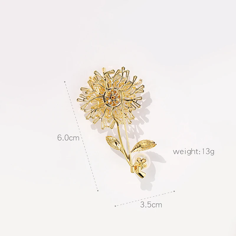 
Korean Channel Dandelion Flower Designer Brooches And Pins Pins Pearl 18k Gold Plated Charming Brooch Women 
