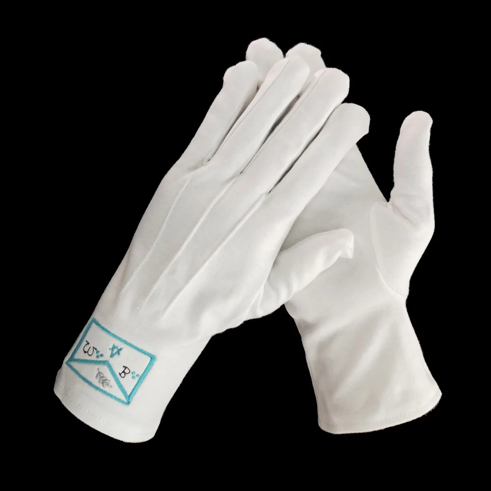 High Quality Breathable Ceremonial Custom Logo Embroidered Church Freemasons Cotton Masonic Gloves