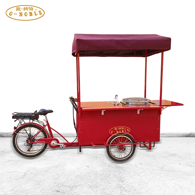 Electric crepes cart electric pancakes Bike with refrigerator Hot Dog Trolley Tricycle Sales