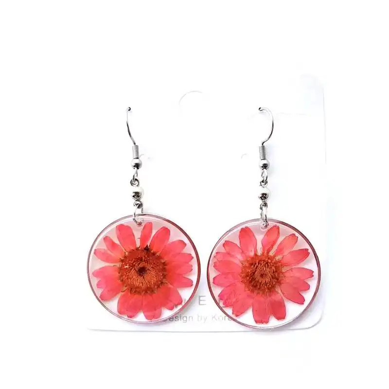 Hot Sale Chic Dry Flower Earrings For Girl High Clear Resin Jewelry With Real Pressed Flower Earrings