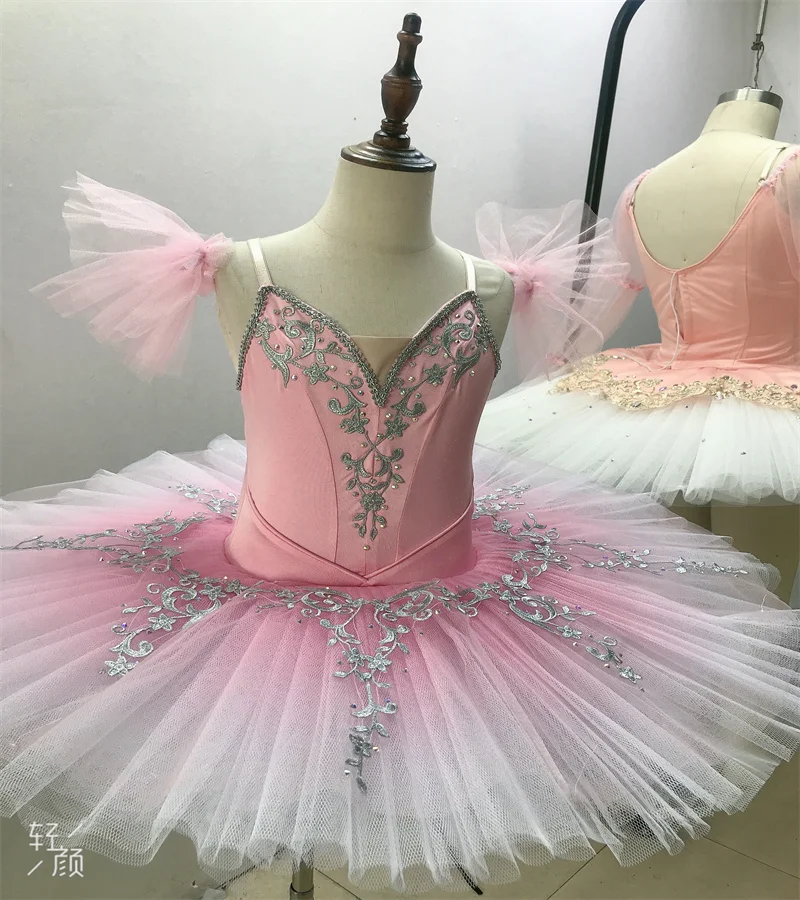 New Pink Gradient White LEOTARD Adult children perform TUTU SKIRT for girls. New TUTU-13