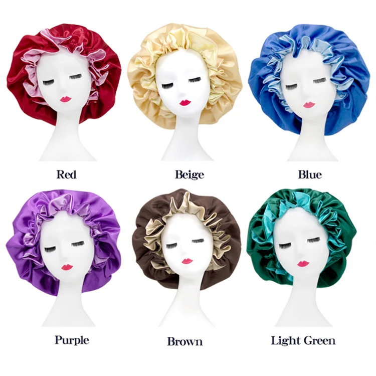 В наличии очень большая волнистая атласная шелковая шляпа Кепка для сна с резинкой премиум-класса шляпа для ночного сна женский тюрбан