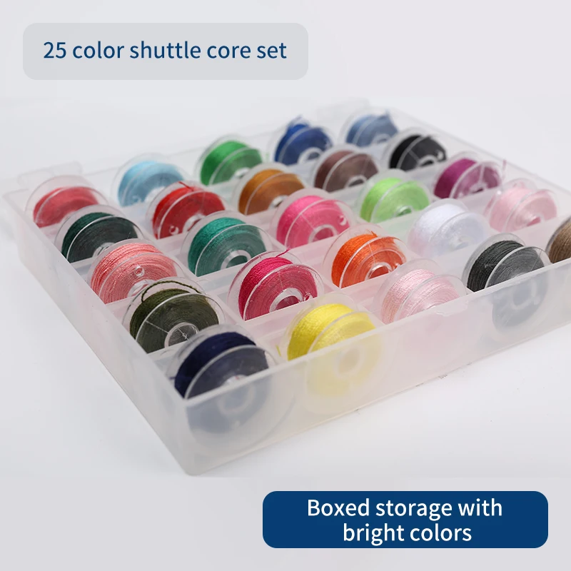 JP Plastic Spools With 25 Colors Dacron Threads Sewing Thread Bobbins For Sewing Machine Shuttle Core Set
