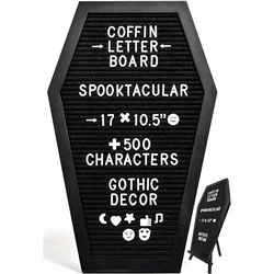 Black Felt Coffin Letter  Message Board for Halloween Decorations 17x10.5, 500 White Changeable Characters, Wooden Stand