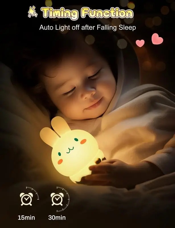 LOHAS  Rechargeable RGB 7-Colors Silicone Night Lights Pat Control Nightlight Ice Cream Bunny Night Lights for Kids Baby Gift