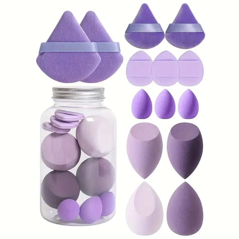 Hot Sell 14 Pcs Pink Black Make Up Makeup Sponge Triangle Blender Sponges Powder Press Puffs Set in Bottle