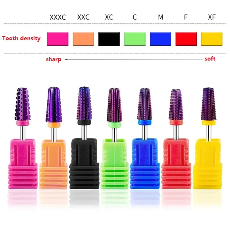 Wholesale Colorful Tungsten Steel Diamond Tapered Nail Drill Bits Cuticle Cutter For Manicure Electric Grinder Nail Art Tools
