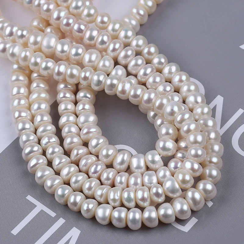 6-7mm A natural white loose beads real fresh water button pearl strand for jewelry making