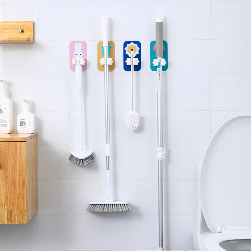 Anti-Slip Holder Bathroom Storage Organizer Mop Hanger Mop Holder Broom and Dustpan Hanger