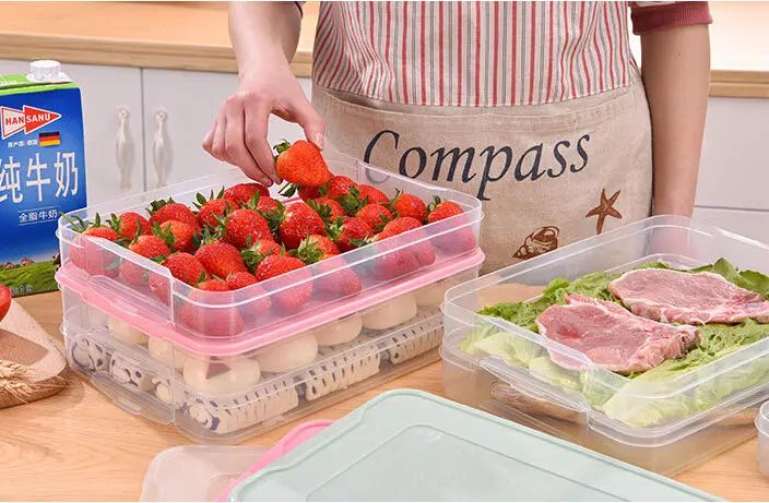 2 Layer Refrigerator Clear Plastic Storage Bins Box Manufacturers Dumpling Storage Trays Food Preservation Container