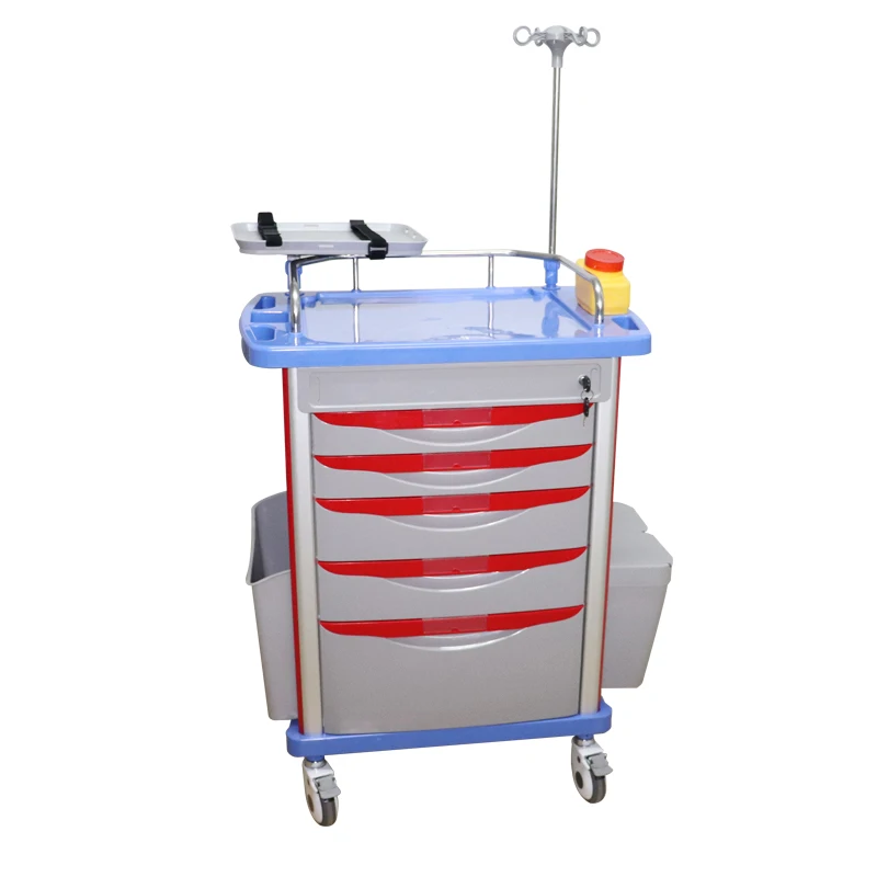ORP601-ET Five Drawers Aluminum Steel ABS Plastic Emergency Crash Cart with One-piece or Stainless Steel Railing