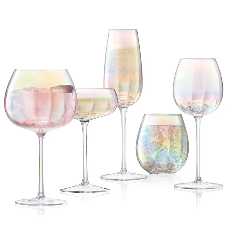 Rainbow tall glass pearl colorful crystal glass wine cup home colorful champagne glass ice cream dessert cup