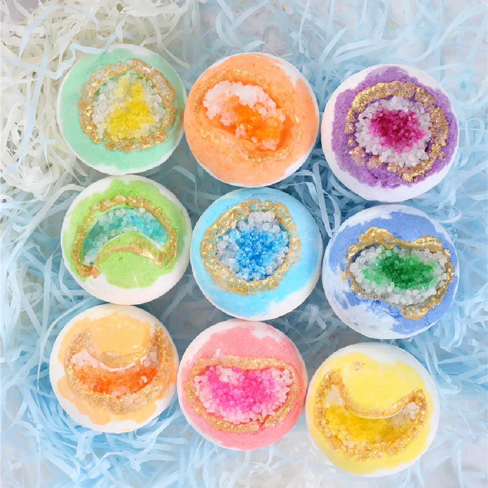 High Quality Luxury 6Pcs Scented Geode Glitter Shimmer Bath Bombs 100Gr Sparkle Bathbomb