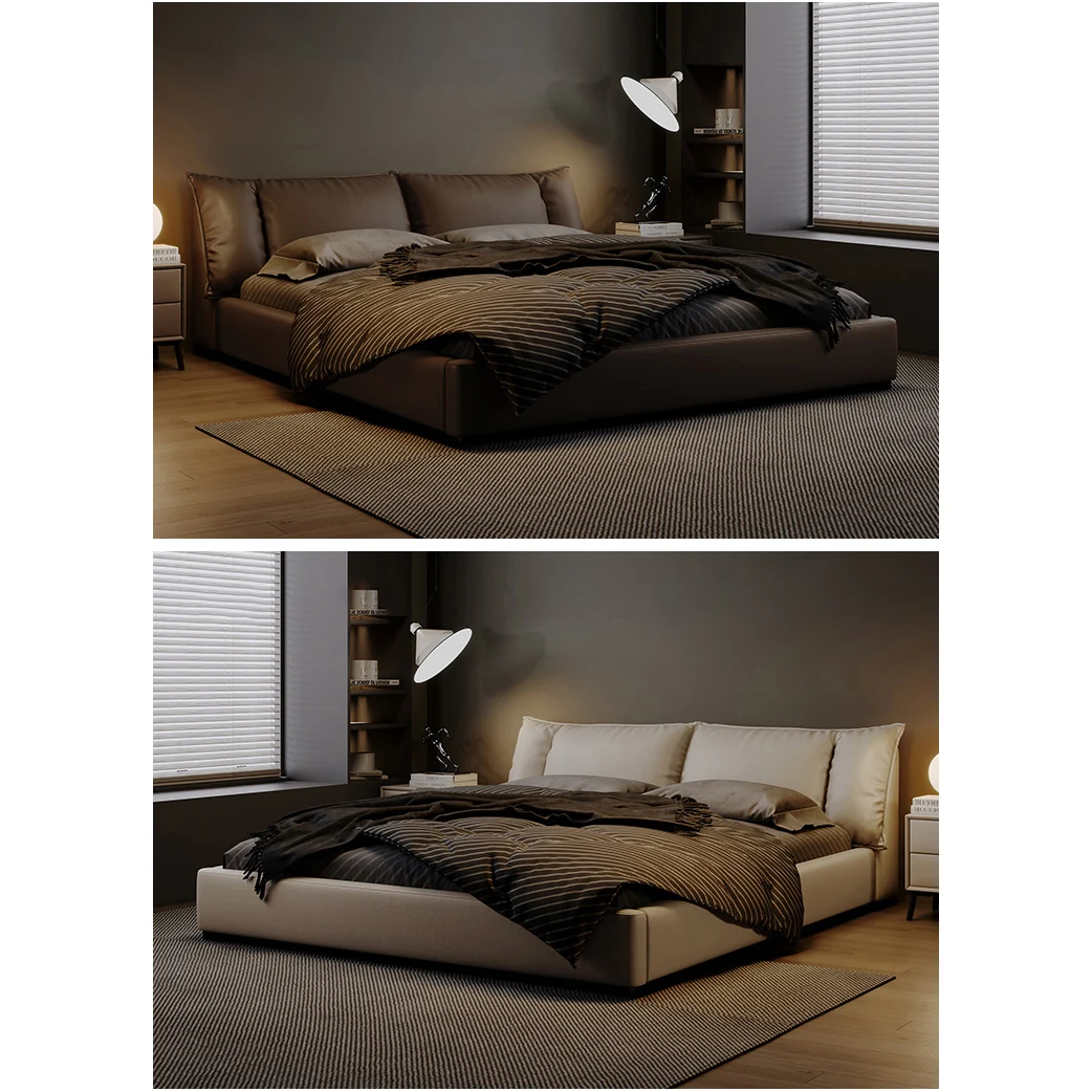 Modern simple imported cowhide high-end atmosphere 1.5 meters bed light luxury wedding bed Italian master bedroom soft bed