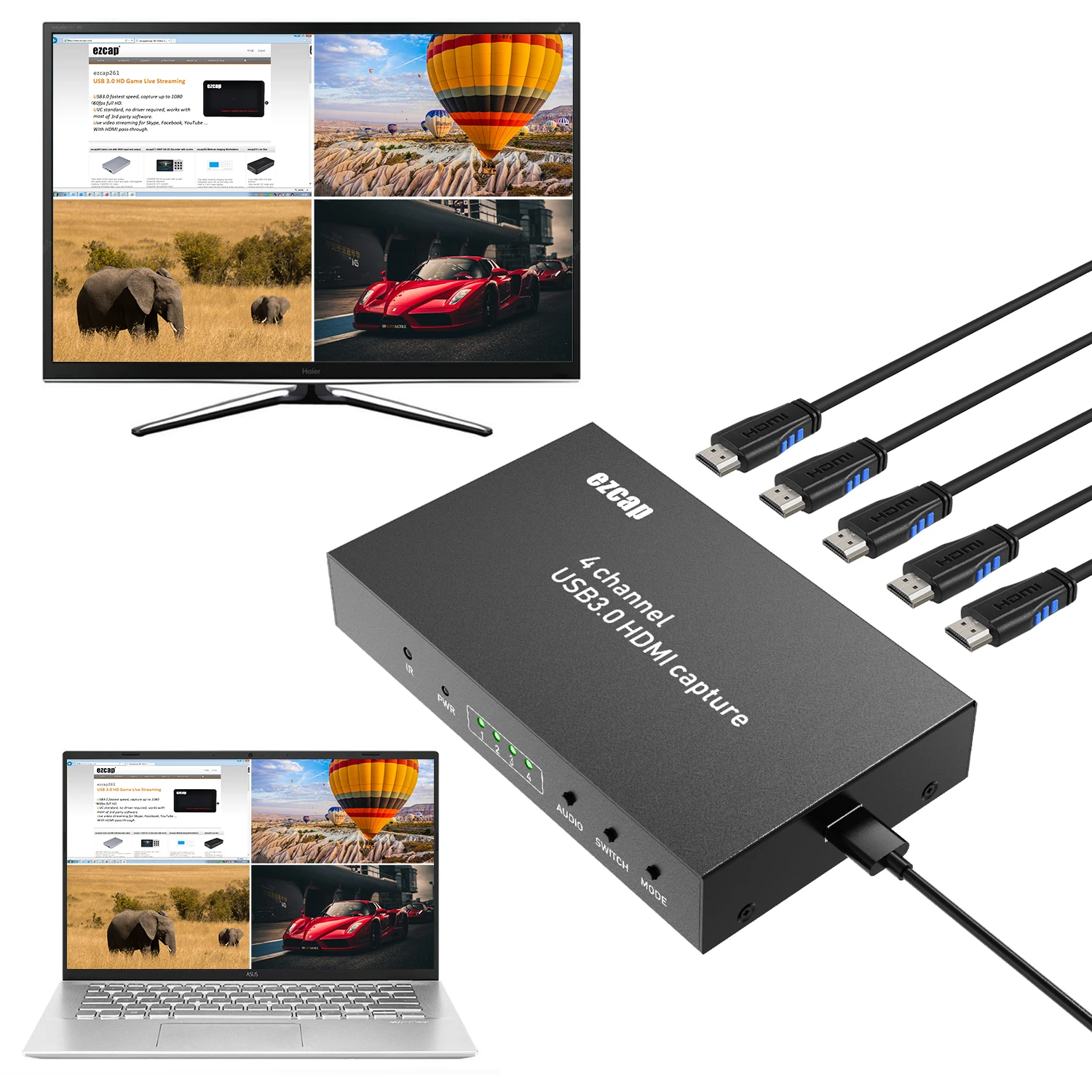  Ezcap264 HDMI 4X1 четырехъядерный мультипросмотр 4 канала на USB 3 0 карта