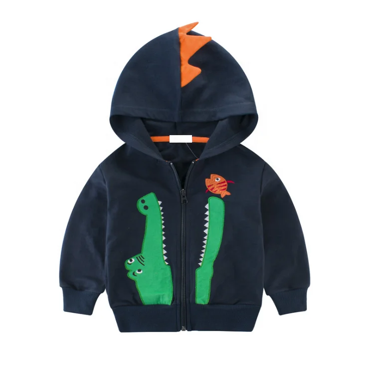 
New Arrival Cartoon Dinosaur Printed Zipper Boys Jacket With Hooded 