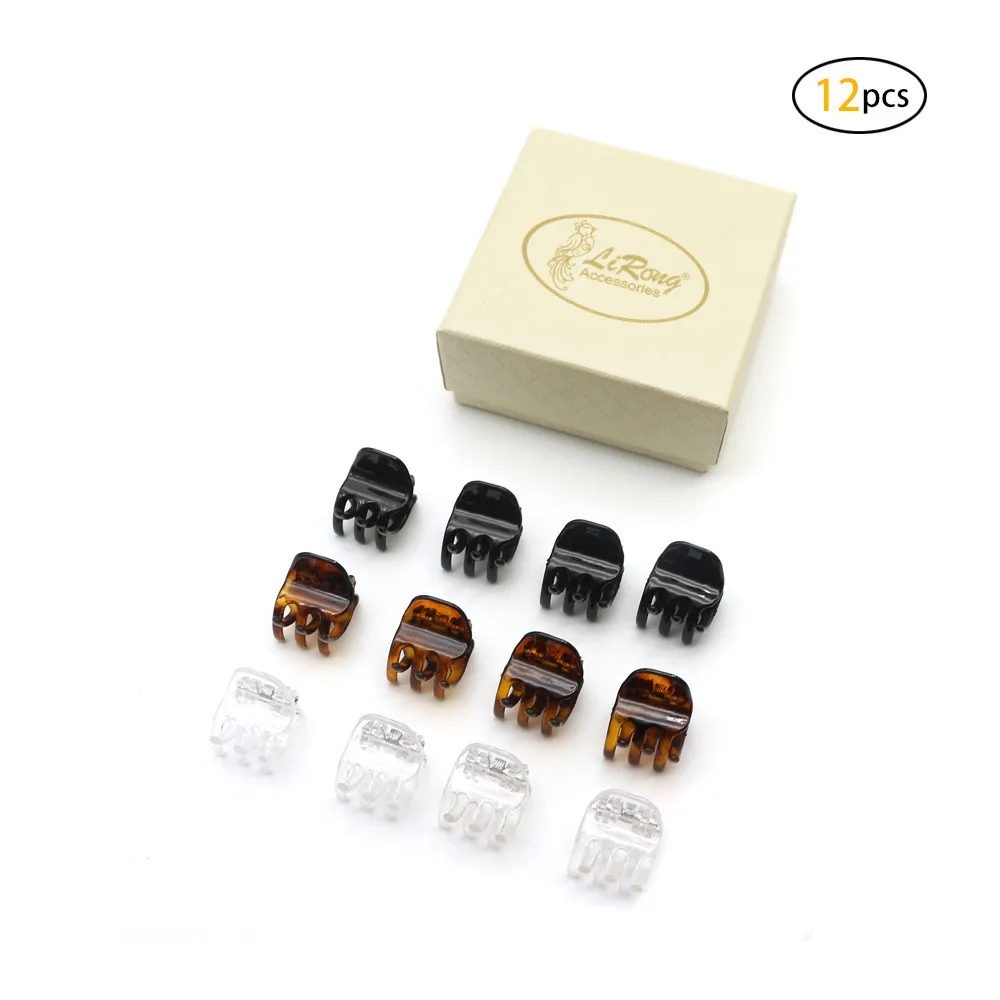 
Lirong (4Pcs Black+4 Pcs Tortoise+4Pcs Clear) Small Mini Hair Claw Clips Plastic 1.8Cm Hair Accessories (Black+Tortoise+Clear) 