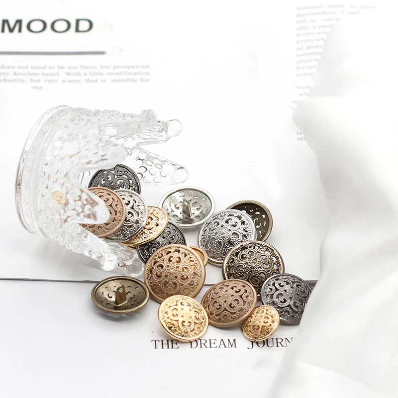 In Stock Wholesale Round Retro Hollow Shank Button Metal Buttons For Clothes