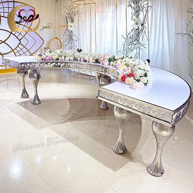 New selling half round silver stainless steel luxury mdf dining wedding table