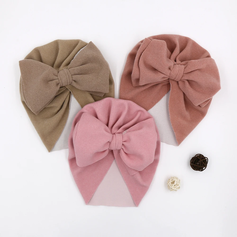 
15Colors NEW Baby Hat Girls Big Bow Autumn Turbans Baby Turban Photography Props Infant Beanie Baby Girl Hat Accessories  (1600088391850)