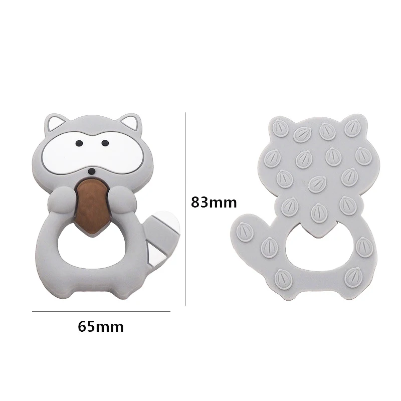 Wholesale Food Grade Baby Animal Chewing Toys Safety Natural Soft DIY Nursing Silicone Squirrel Pacifier Wood Teething Toy Kids
