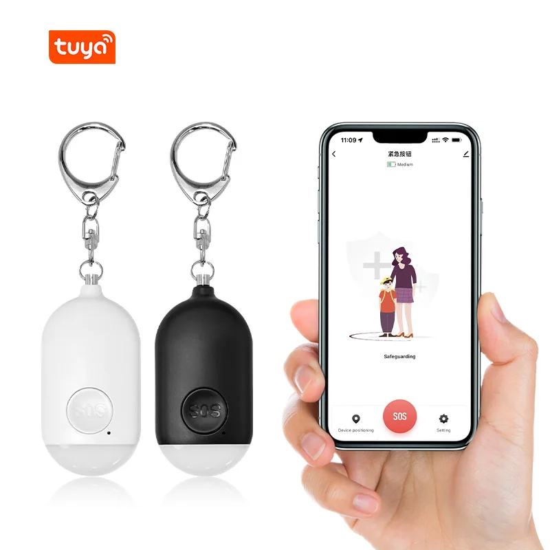 High Quality Supplier 130Db LED Strobe Rechargeable Personal Alarm Tuya Smart SOS Emergency Panic Button System