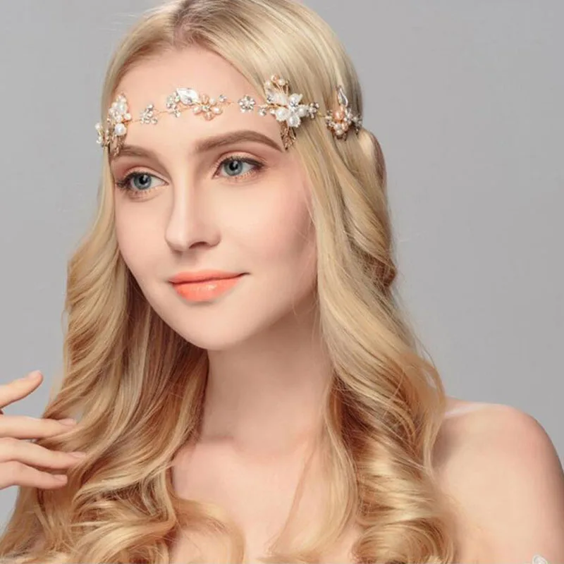 SLBRIDAL Handmade Wired Crystal Rhinestones Freshwater Pearls Wedding Hair Vine Bridal Headband Bridesmaids Women Jewelry