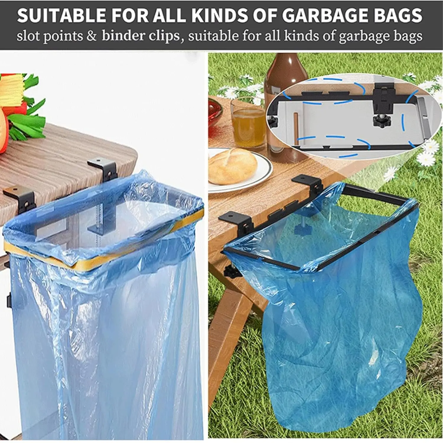 Trash Bag Holder Heavy Duty Steel Camping Hanging Garbage Bag Holder with Bow Clamps,Plastic Bag Holder Rack for Griddle