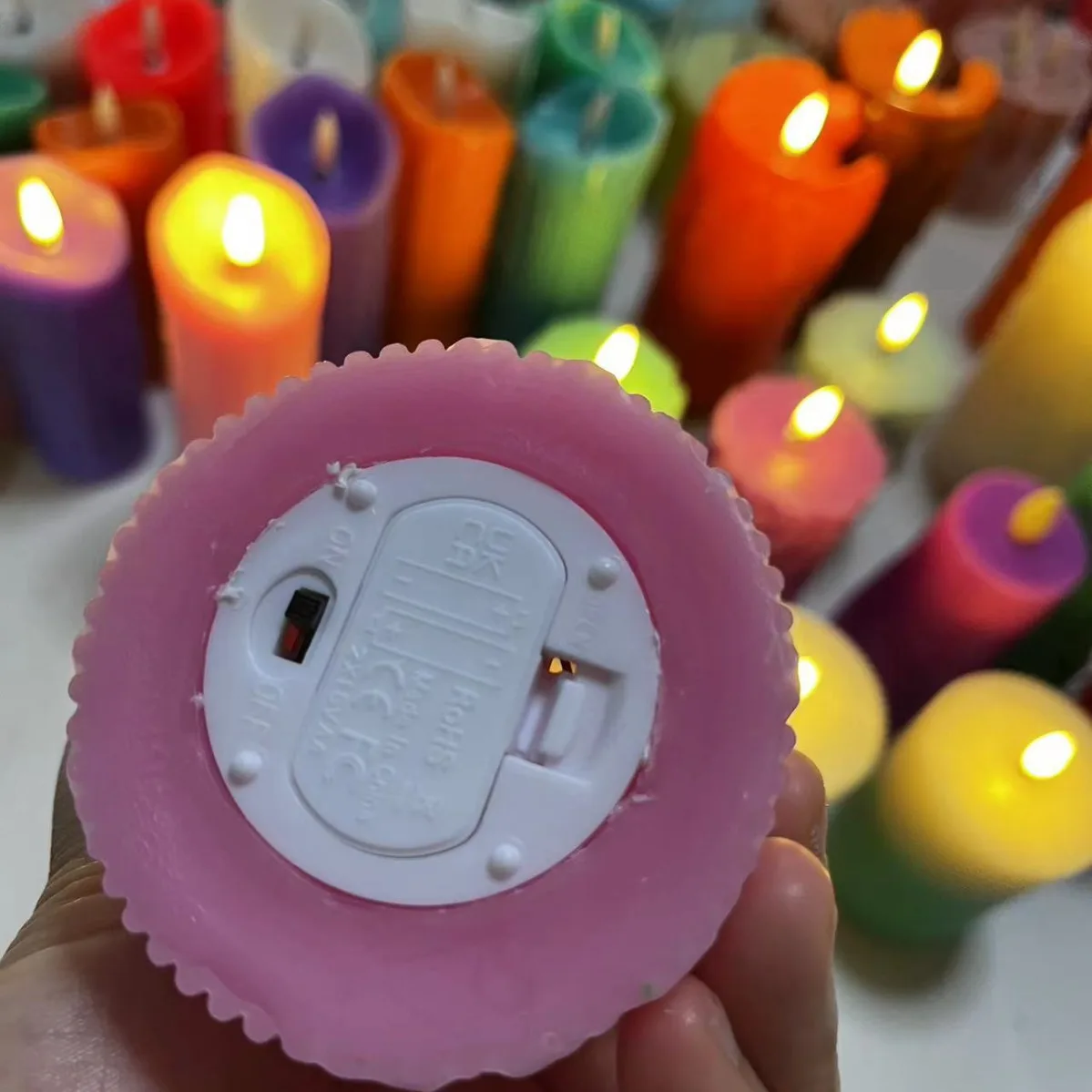 Color Thread Flameless Led Candles Paraffin Stick Votive  pink Orange Pillar  Burning in Bulk Colorful Candles