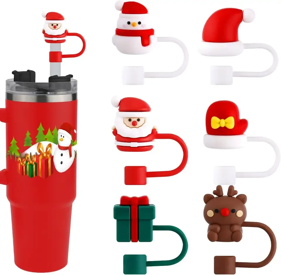 Christmas Straw Cover Cap For Stanley Cup,Silicone Straw Topper For Stanley 30&40 Oz Tumbler With Handle
