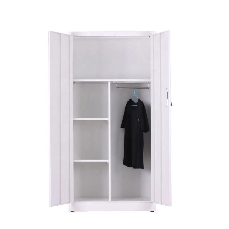Steel swing Door Foldable Storage Cabinets White Color metal storage cupboard two door  wardrobe for dormitory