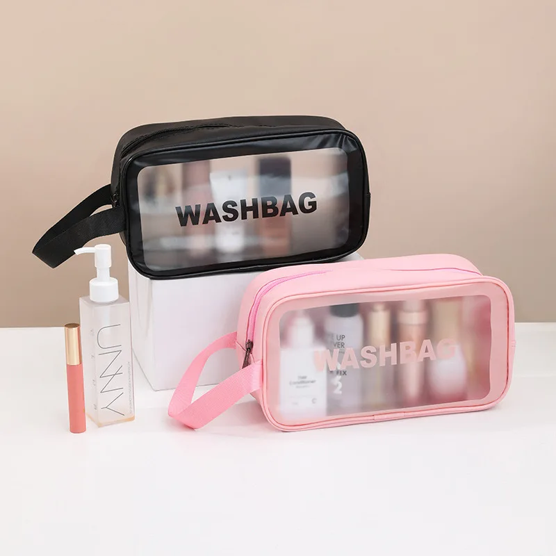 Low Moq wholesale Pu waterproof Cosmetic Pouch bag Large Capacity toiletry bag Clear PVC Bath makeup organizer Bag