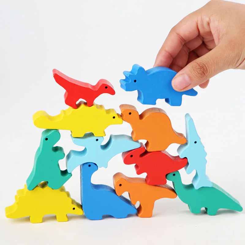 CE CPC certified Wooden animal dinosaur balance stacking high hands-on puzzle toy stacking joy parent-child interactive game