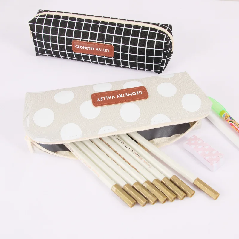 Simple Creative Octagonal Large Pencil Case Plaid Canvas Square Student Stationery Box Advertising Custom Pencil Case