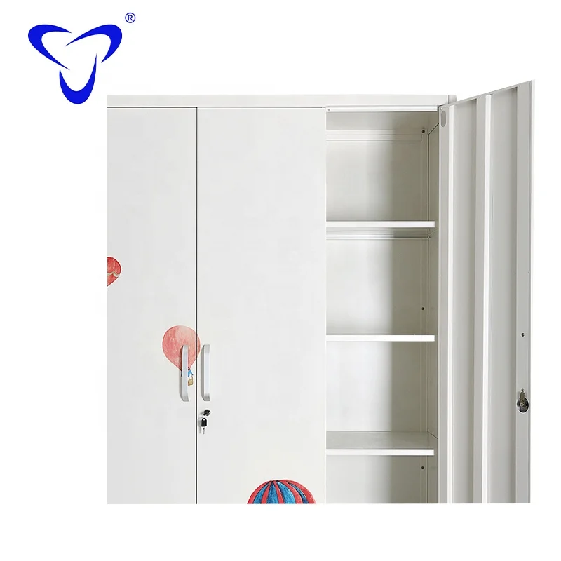 Steel wardrobe bedroom home style printing customized pictures 3 door cupboard furniture almari wardrobe